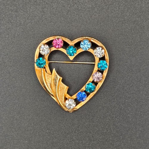 Vintage brooch heart 12k - brooch,